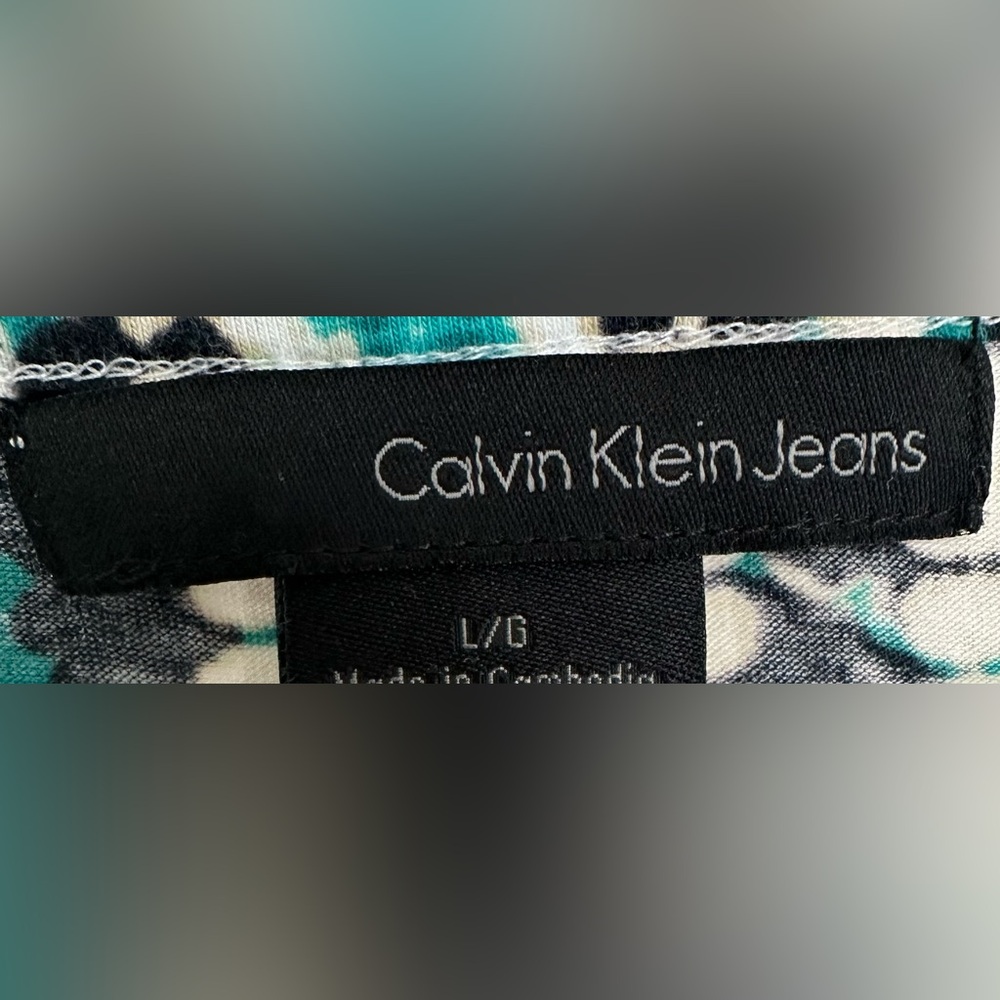 Calvin Klein Jeans Size LARGE Teal and Cream Sleeveless Dress - Picture 5 of 6